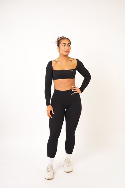 Black Long Sleeve Cropped Top  - Simone
