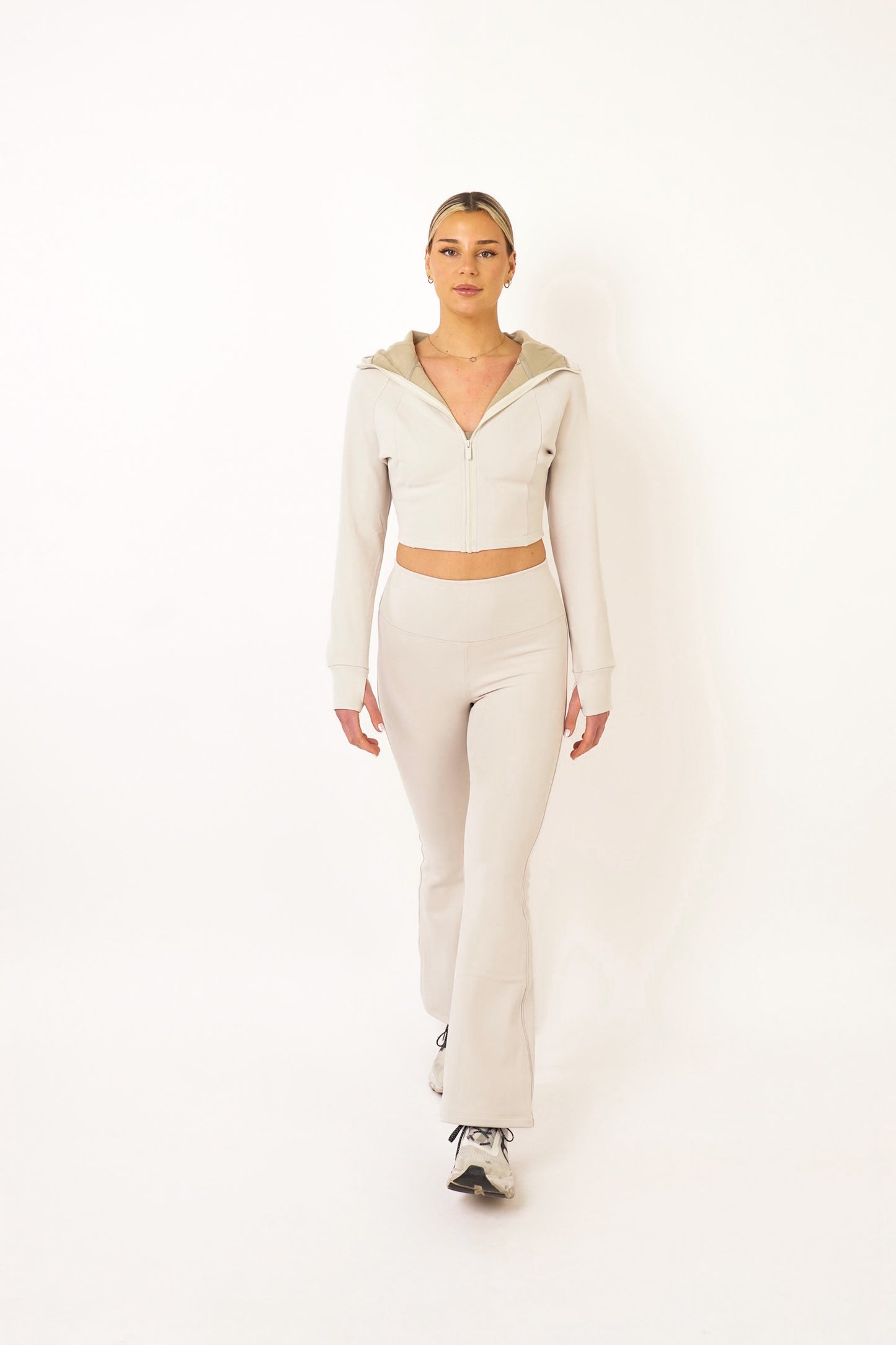 Cream Fleece Flare Leggings - Lucy