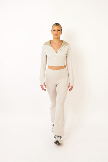 Cream Fleece Flare Leggings - Lucy