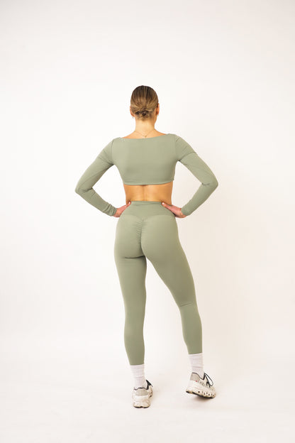 Olive Long Sleeve Cropped Top - Simone