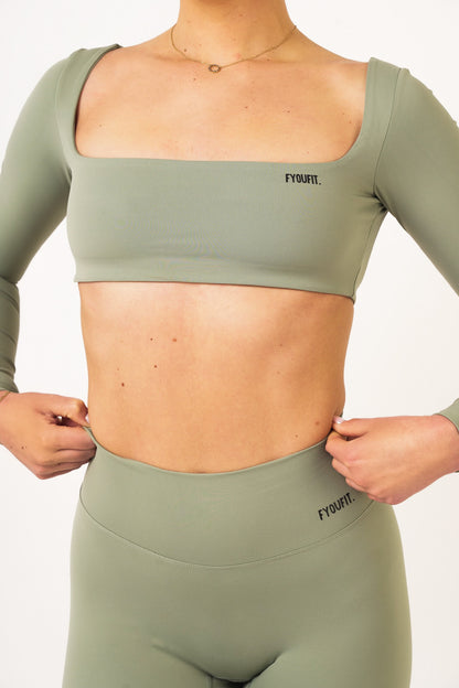 Olive Long Sleeve Cropped Top - Simone