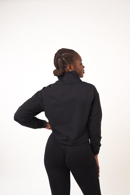 Black Zip Neck Tracksuit Top- Joanna