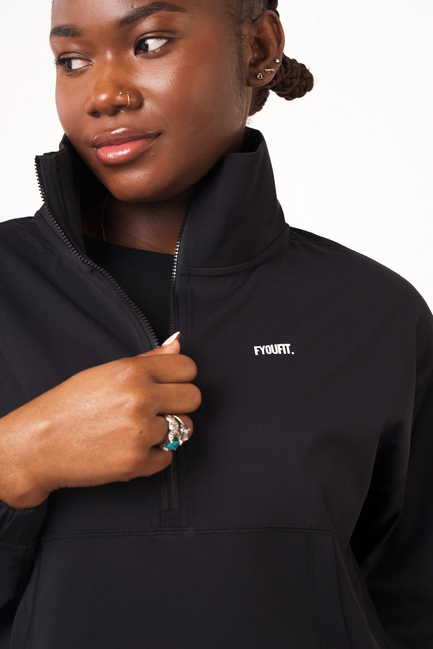 Black Zip Neck Tracksuit Top- Joanna