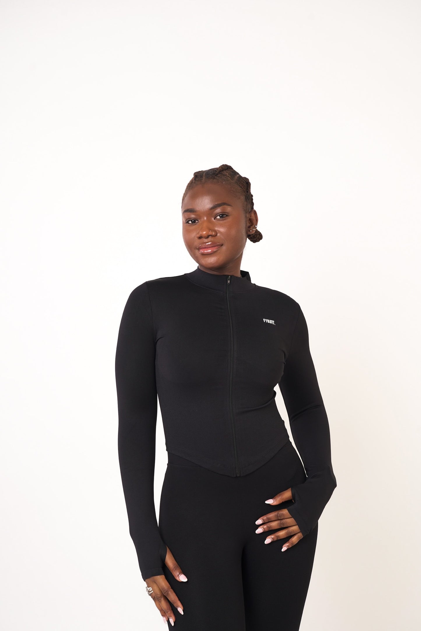 Black Ribbed Zip Up Jacket - Natasha