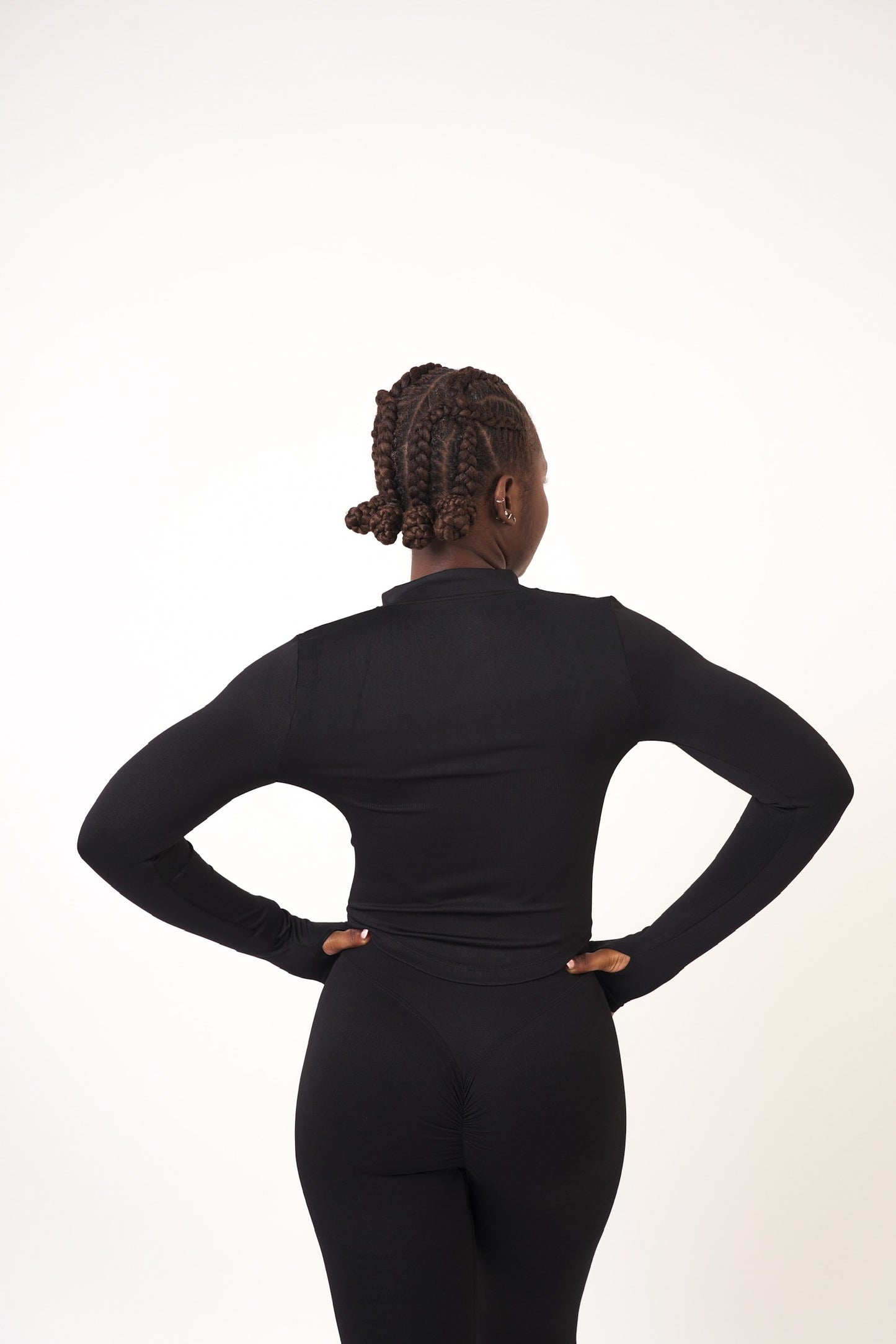 Black Ribbed Zip Up Jacket - Natasha