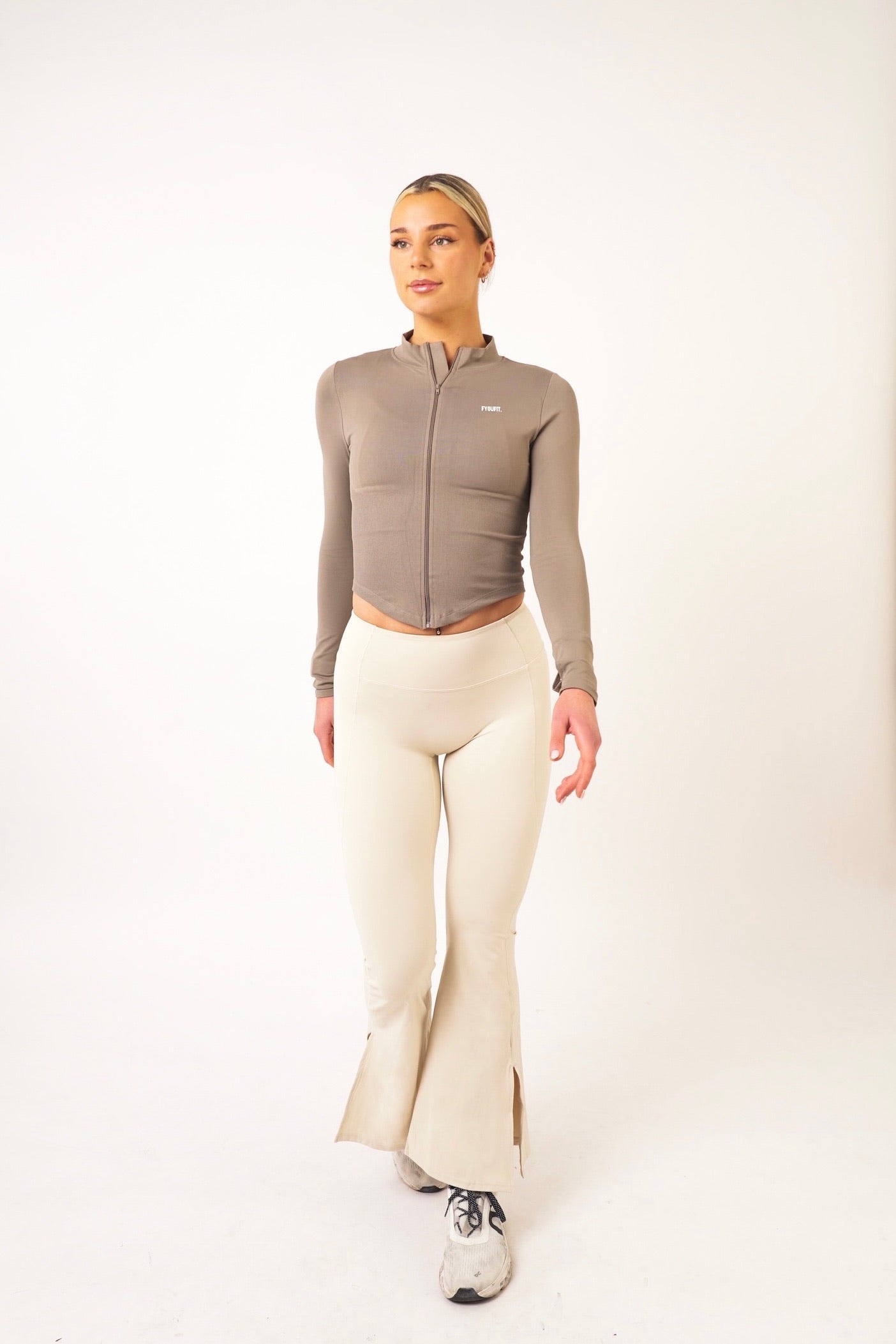 Khaki Ribbed Zip Up Jacket - Natasha