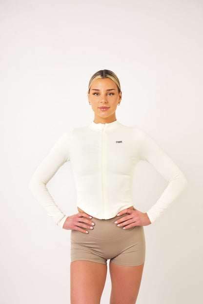 Cream Ribbed Zip Up Jacket - Natasha