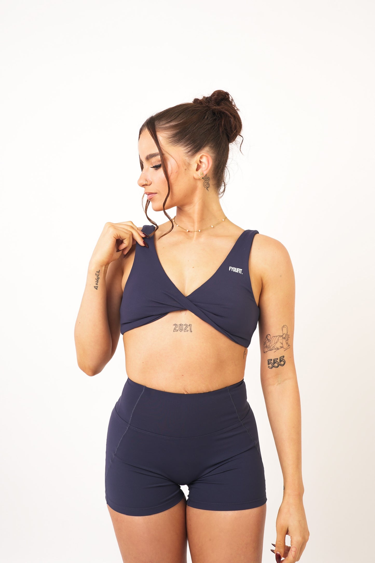 Navy Cross Back Sports Bra - Aly